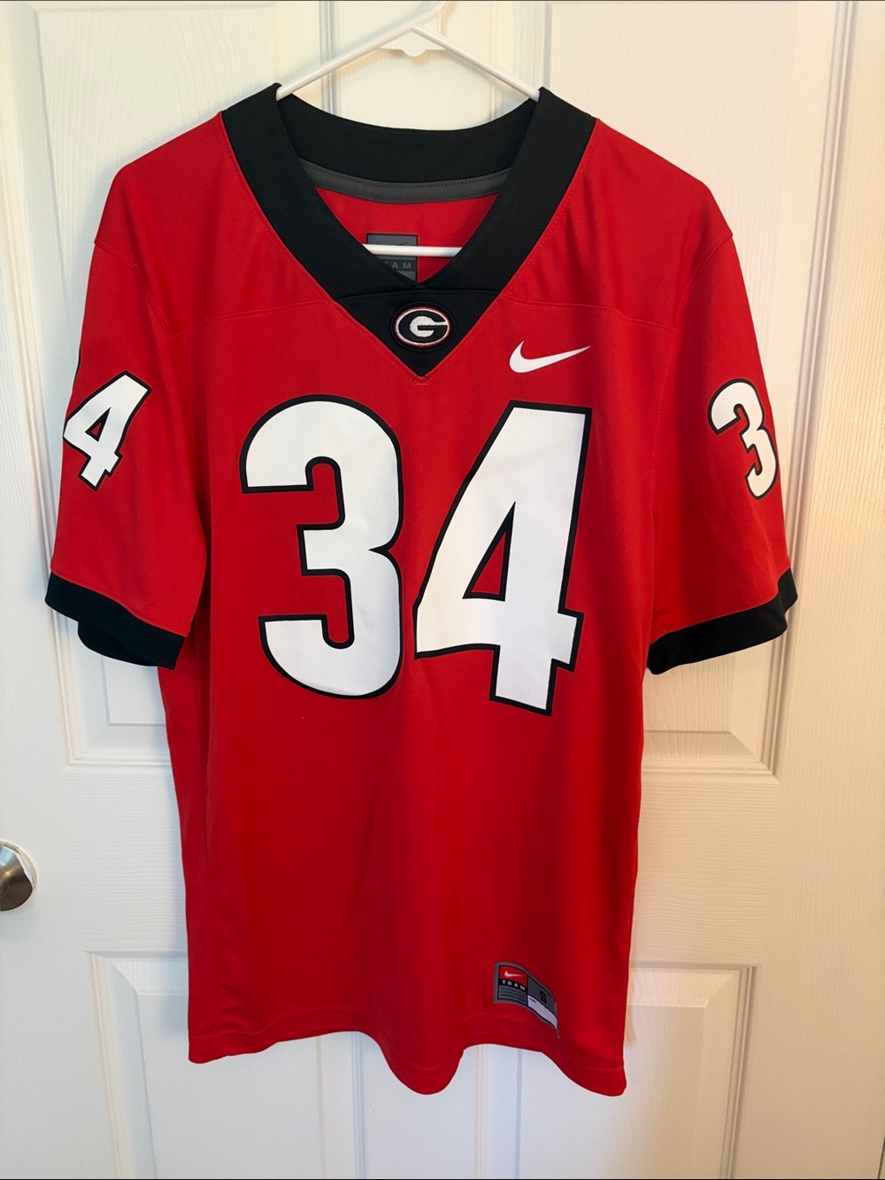 Nike Red Georgia Bulldogs #34 Football Jersey with Black Trim